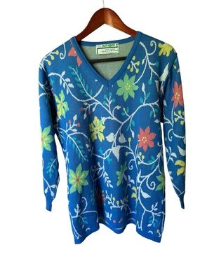 Kruger Blue Floral V-Neck Sweater